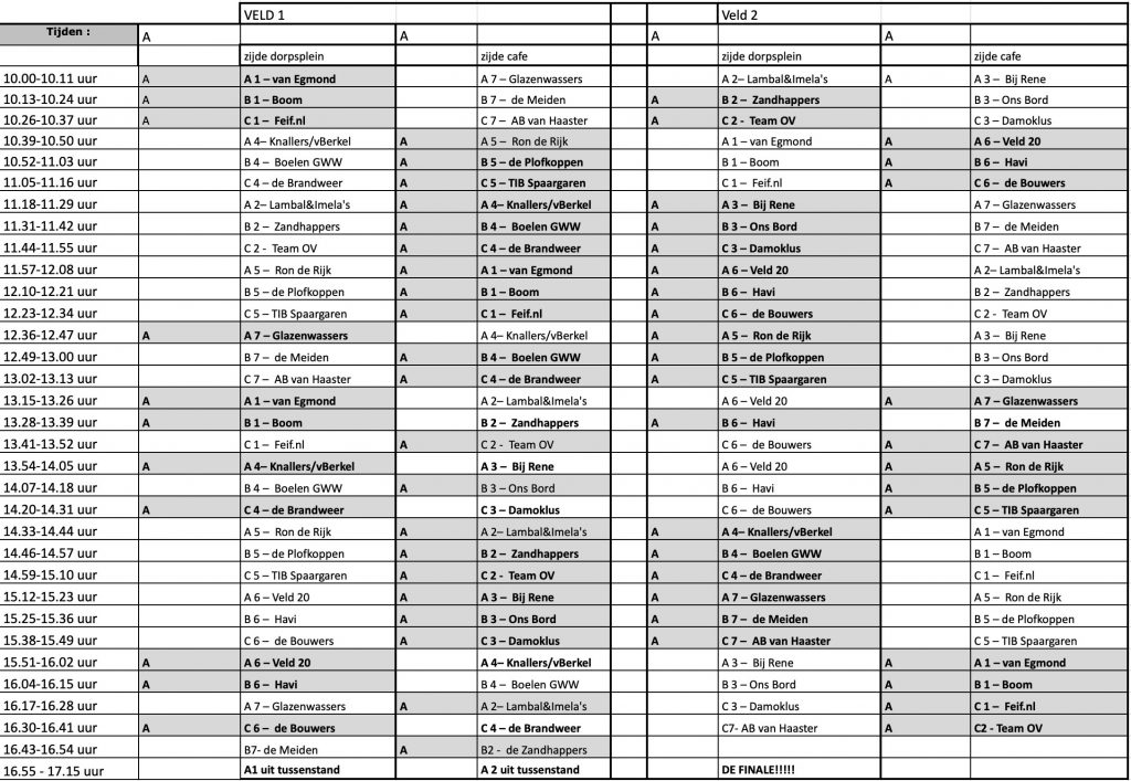 Speelschema Beachvolleybal Leimuiden 2019